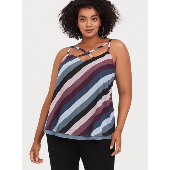 torrid Tops - Torrid Sophie Chiffon Strappy Swing Cami Striped Top Plus Size 3 3X H14849